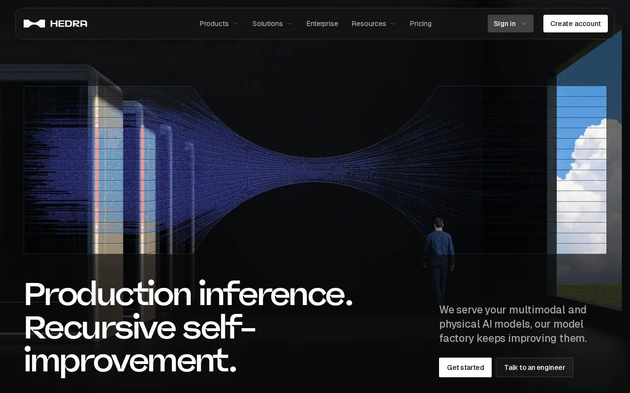 Screenshot of the Hedra homepage