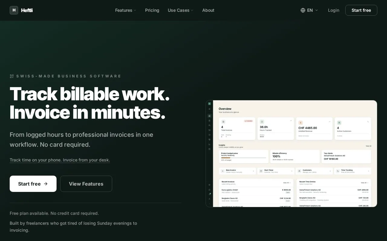 Screenshot of the Heftli homepage