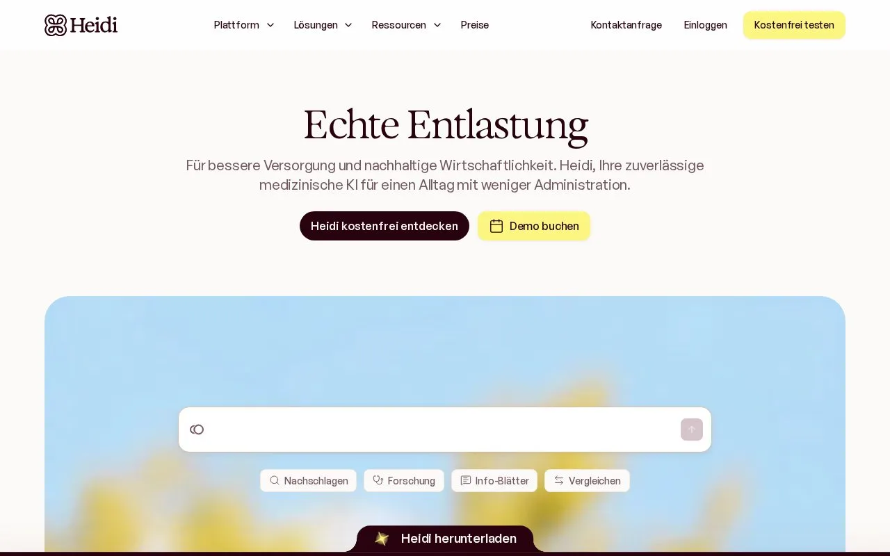 Screenshot of the Heidi homepage