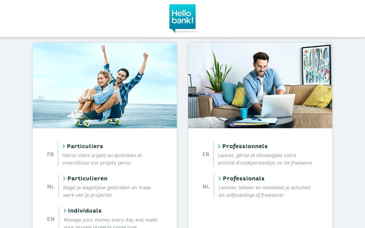 Screenshot of the Hello bank! homepage