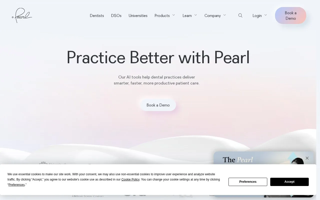 Screenshot of the Pearl homepage