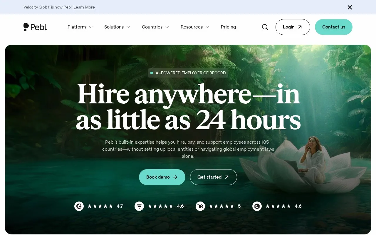 Screenshot of the Pebl homepage