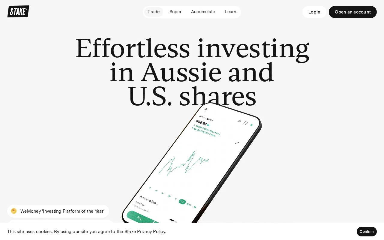 Screenshot of the Stake homepage