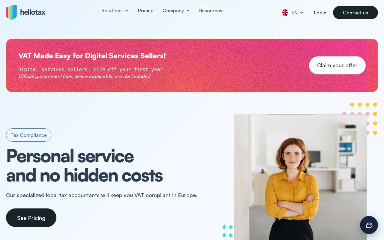 Screenshot of the hellotax homepage