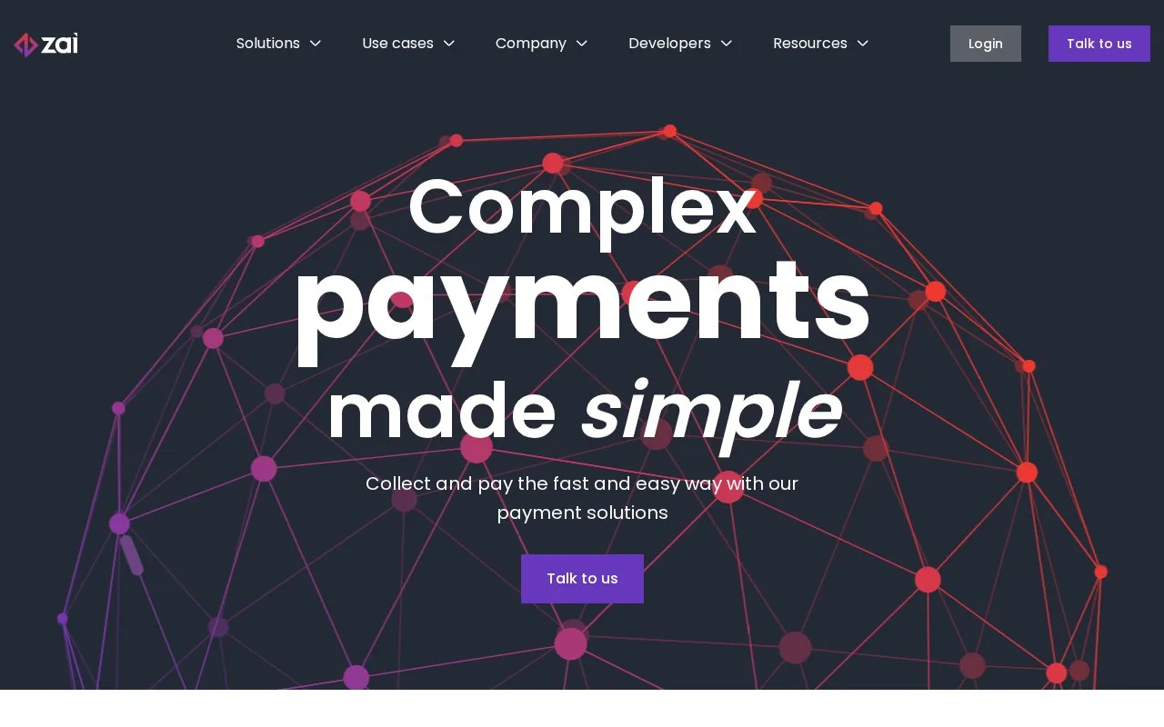 Screenshot of the Zai homepage