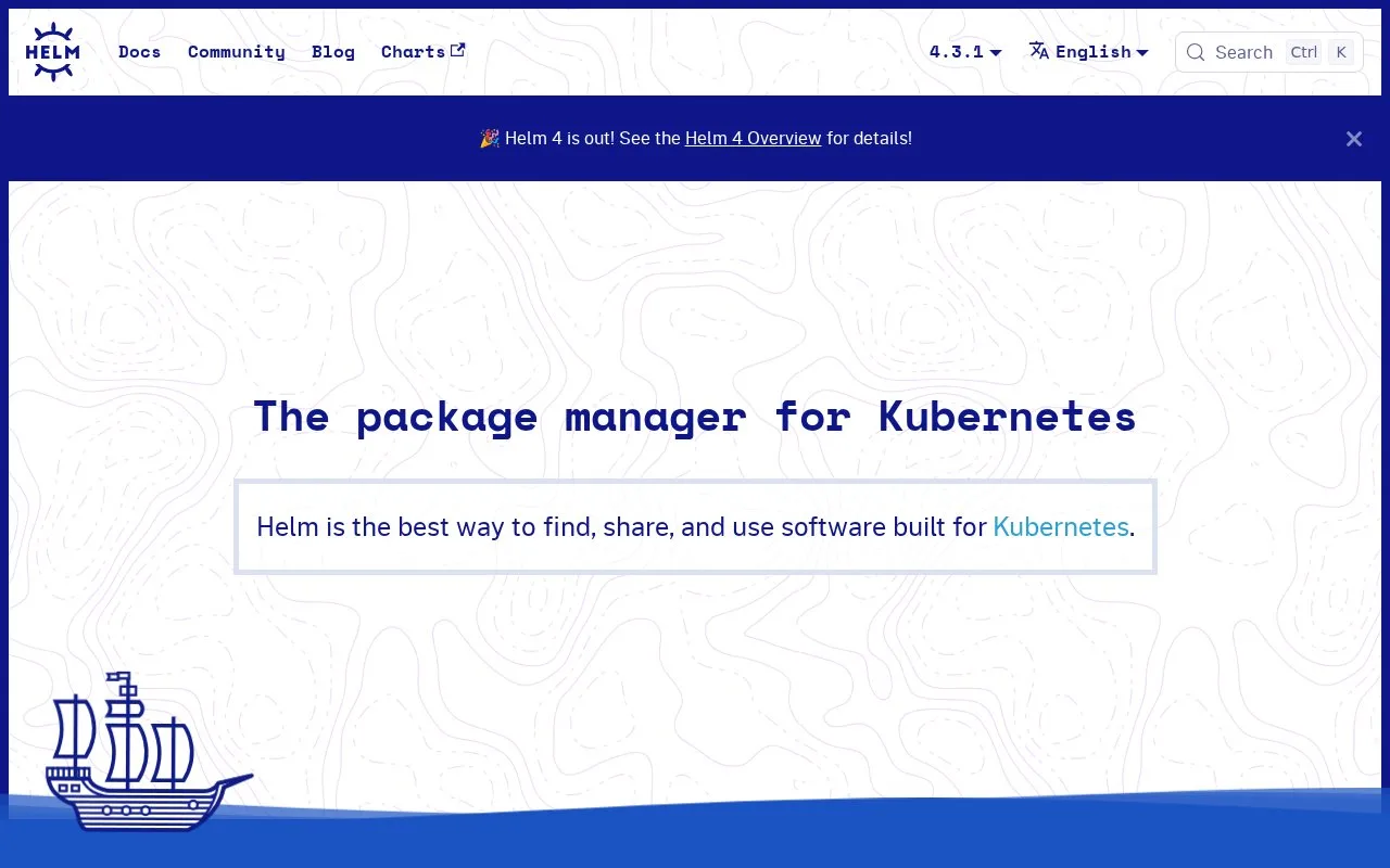 Screenshot of the Helm homepage