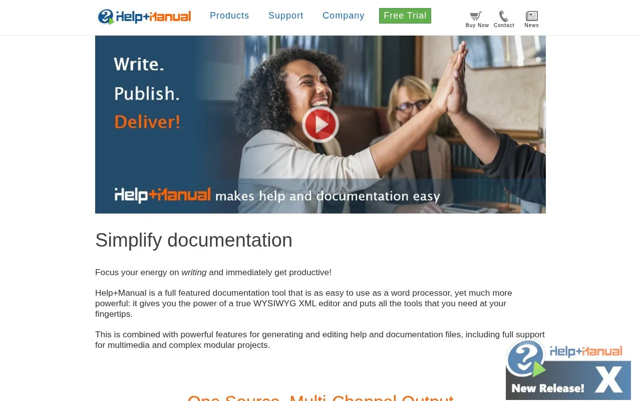 Screenshot of the Help+Manual homepage