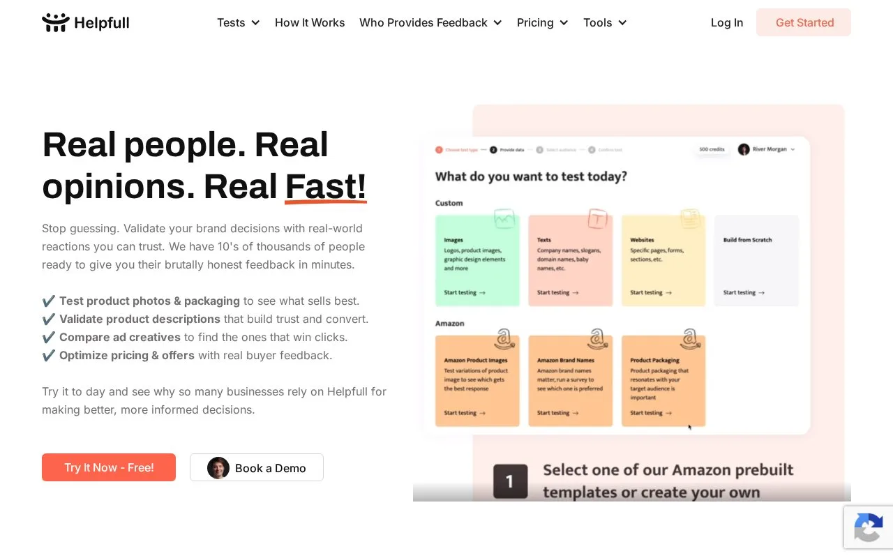 Screenshot of the Helpfull homepage