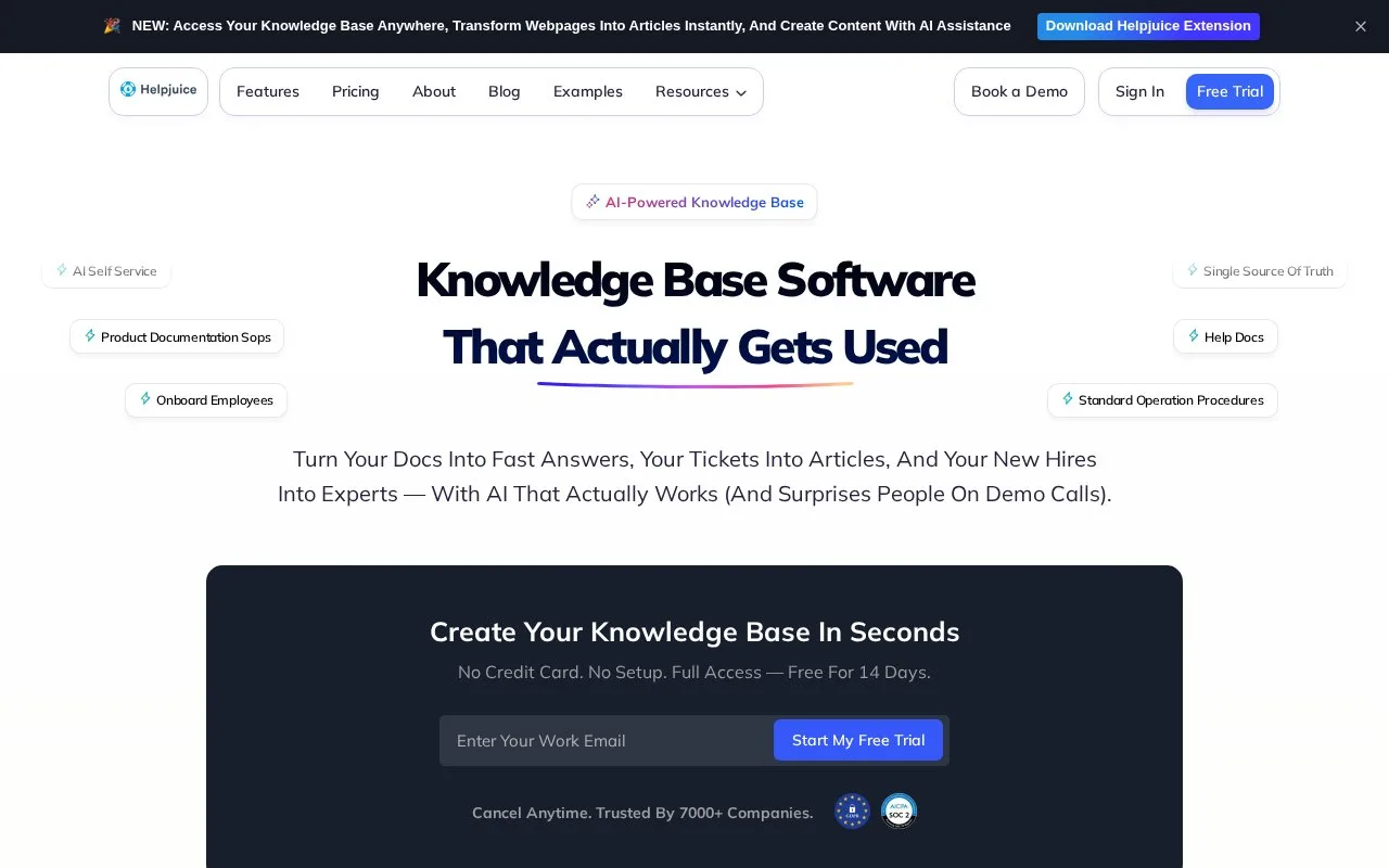 Screenshot of the Helpjuice homepage