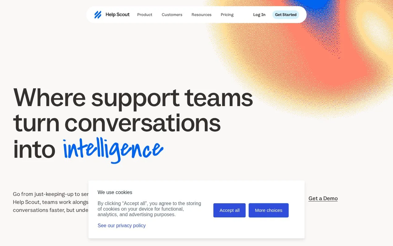 Screenshot of the Help Scout homepage