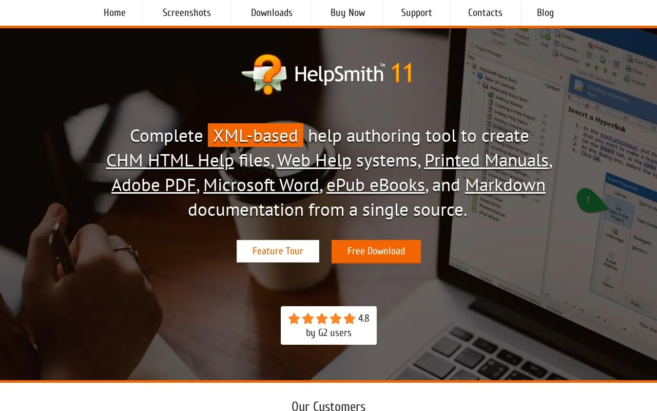 Screenshot of the HelpSmith homepage