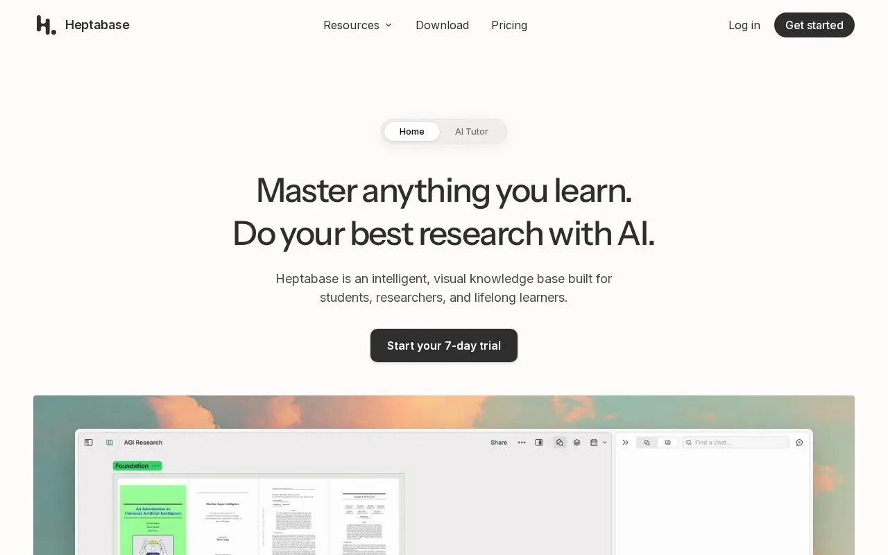 Screenshot of the Heptabase homepage