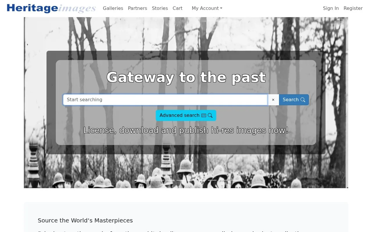 Screenshot of the Heritage Images homepage