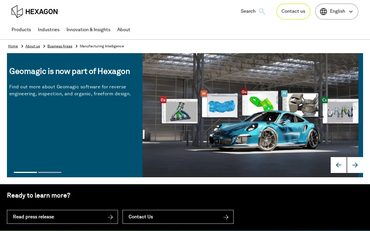 Screenshot of the Geomagic homepage