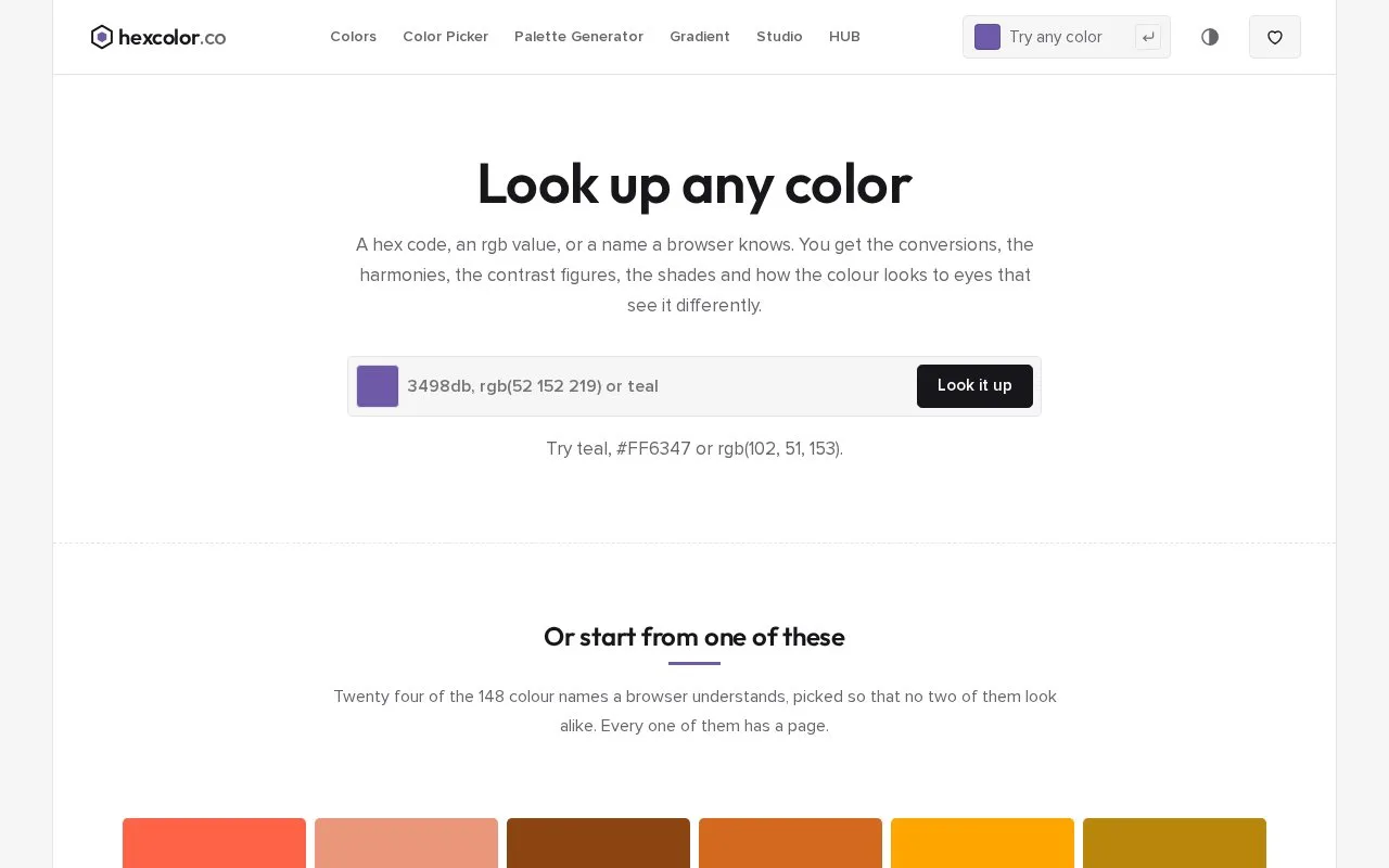 Screenshot of the HexColor.co homepage