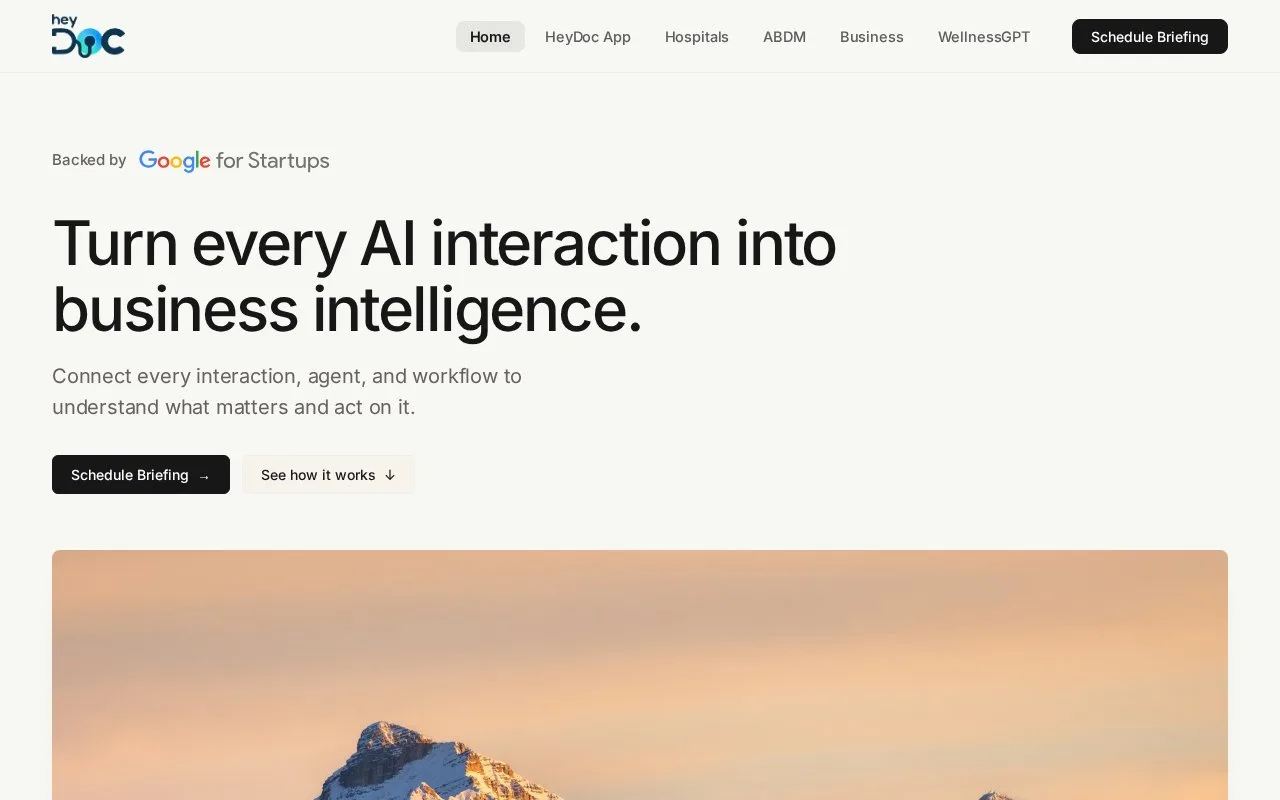 Screenshot of the HeyDoc AI homepage