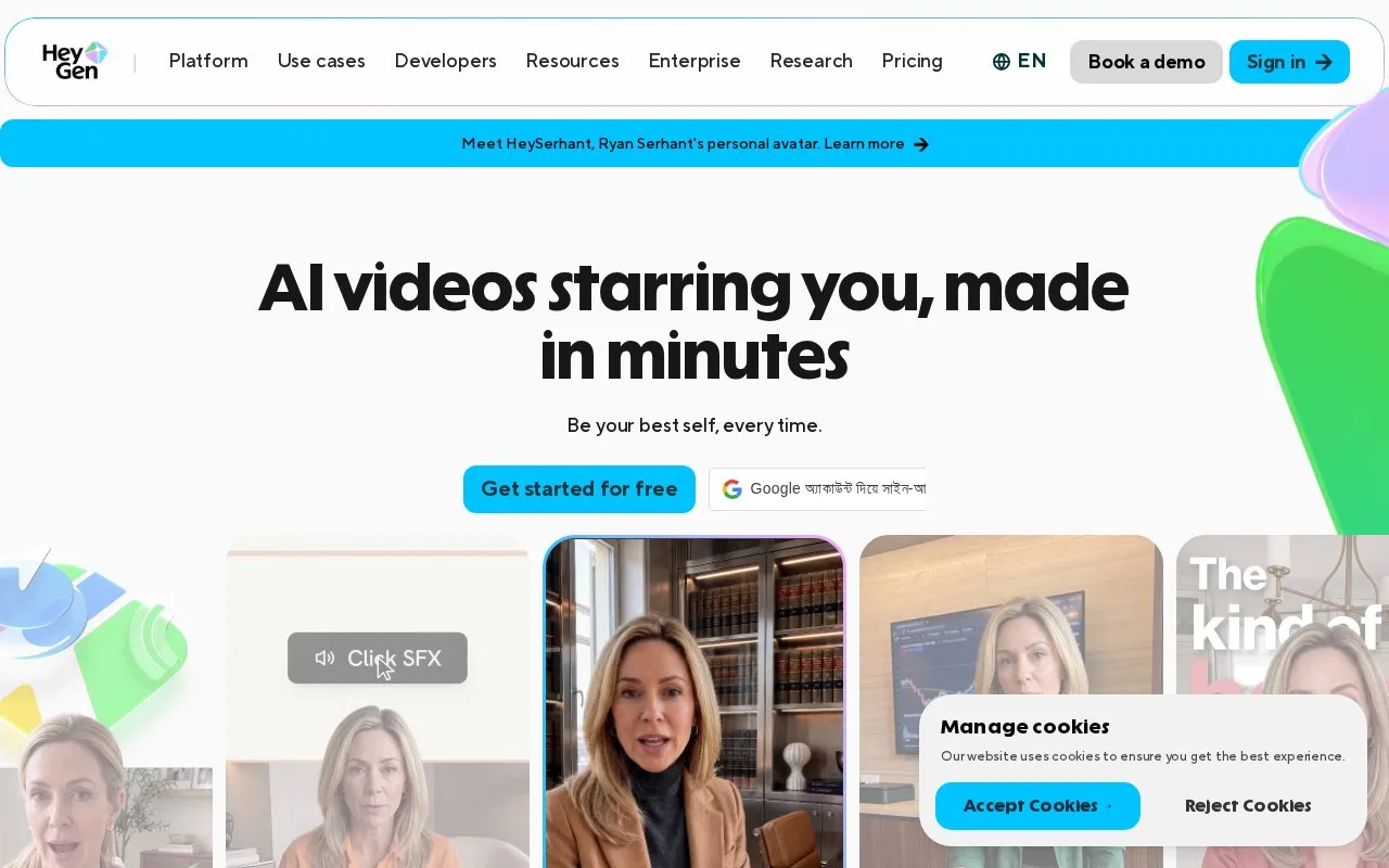 Screenshot of the HeyGen homepage