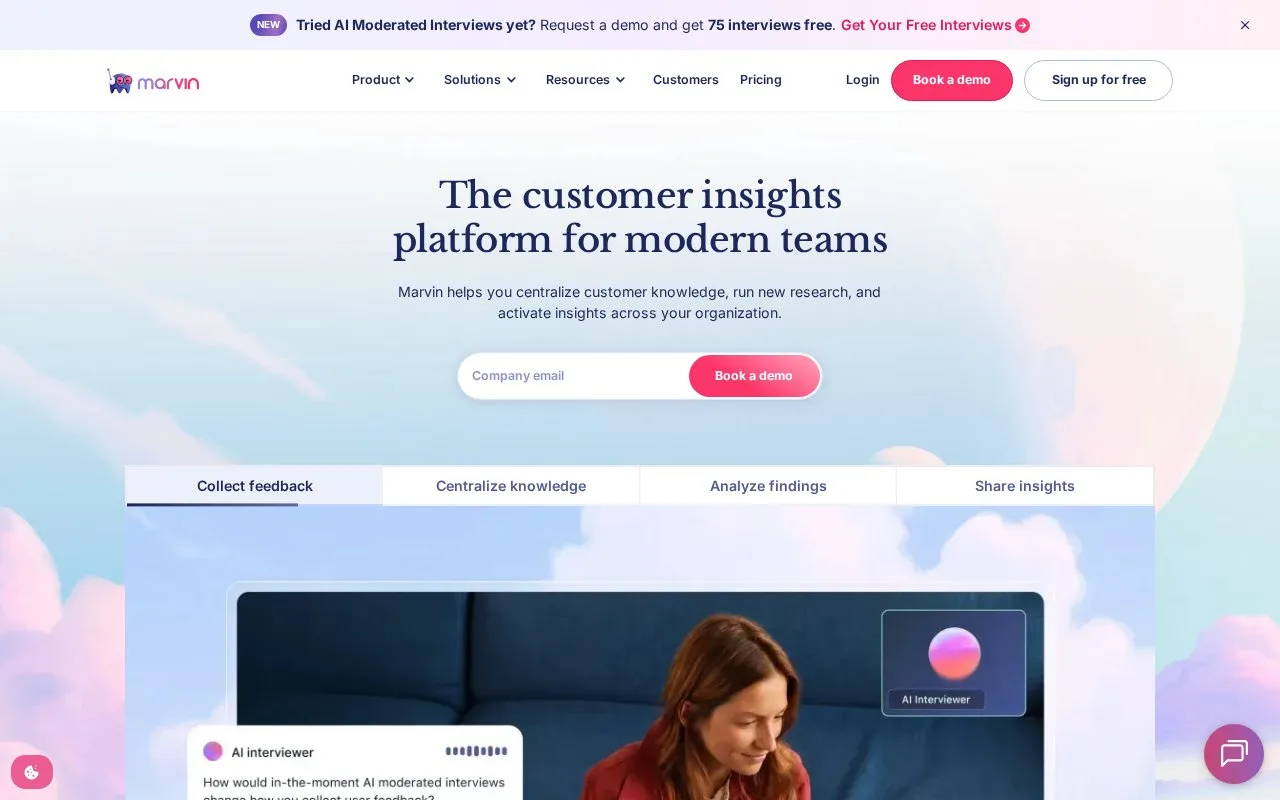 Screenshot of the Marvin homepage