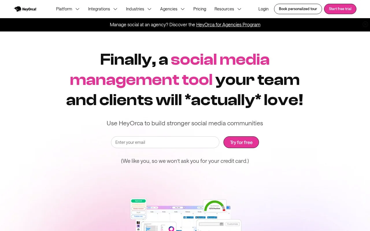 Screenshot of the HeyOrca homepage