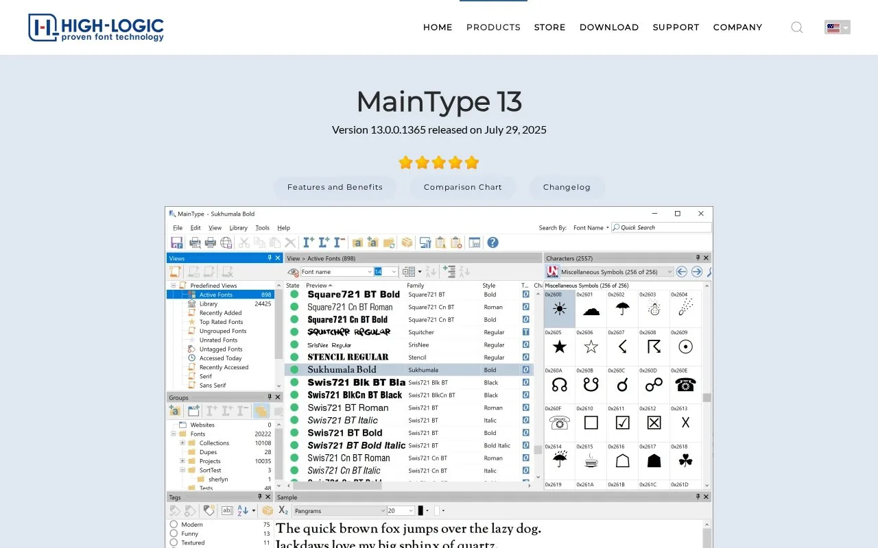 Screenshot of the MainType homepage
