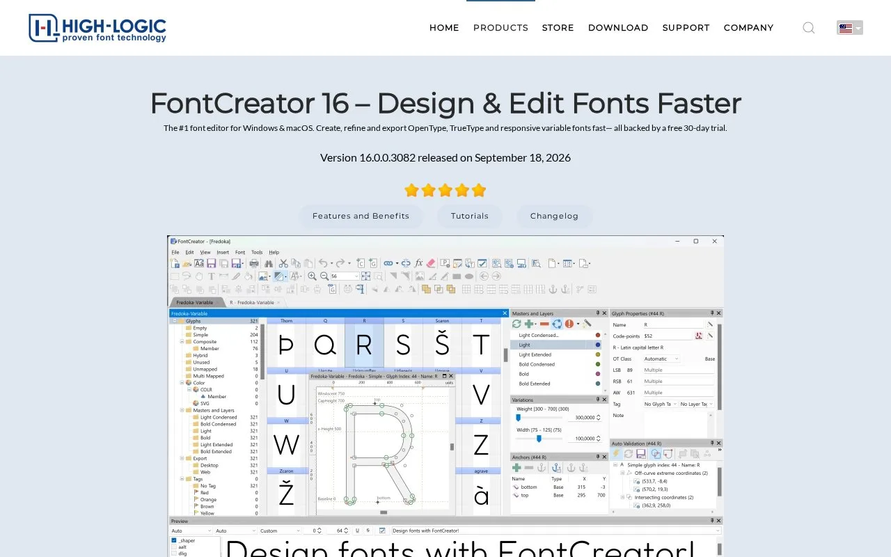 Screenshot of the FontCreator homepage