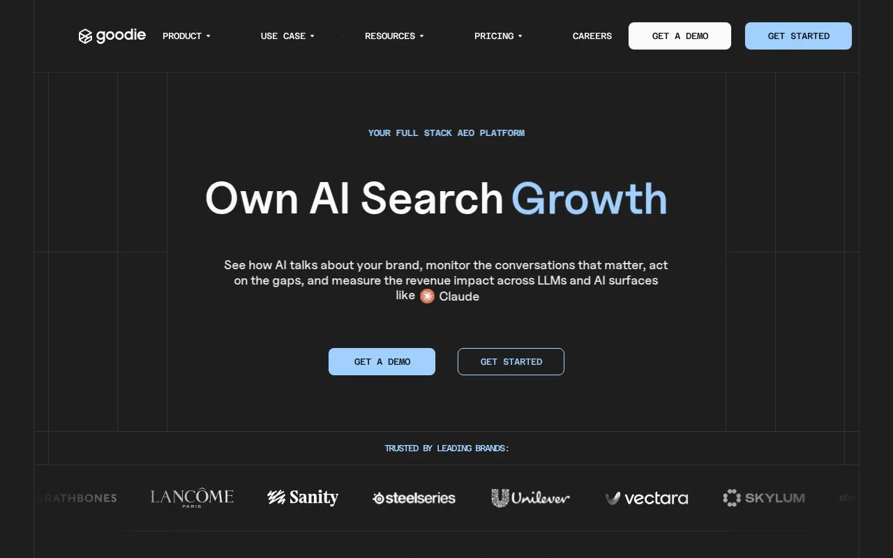 Screenshot of the Goodie homepage