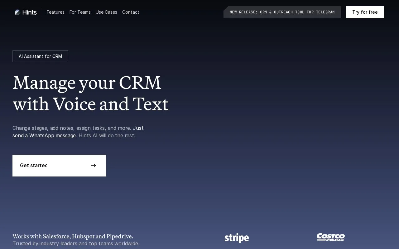 Screenshot of the Hints homepage