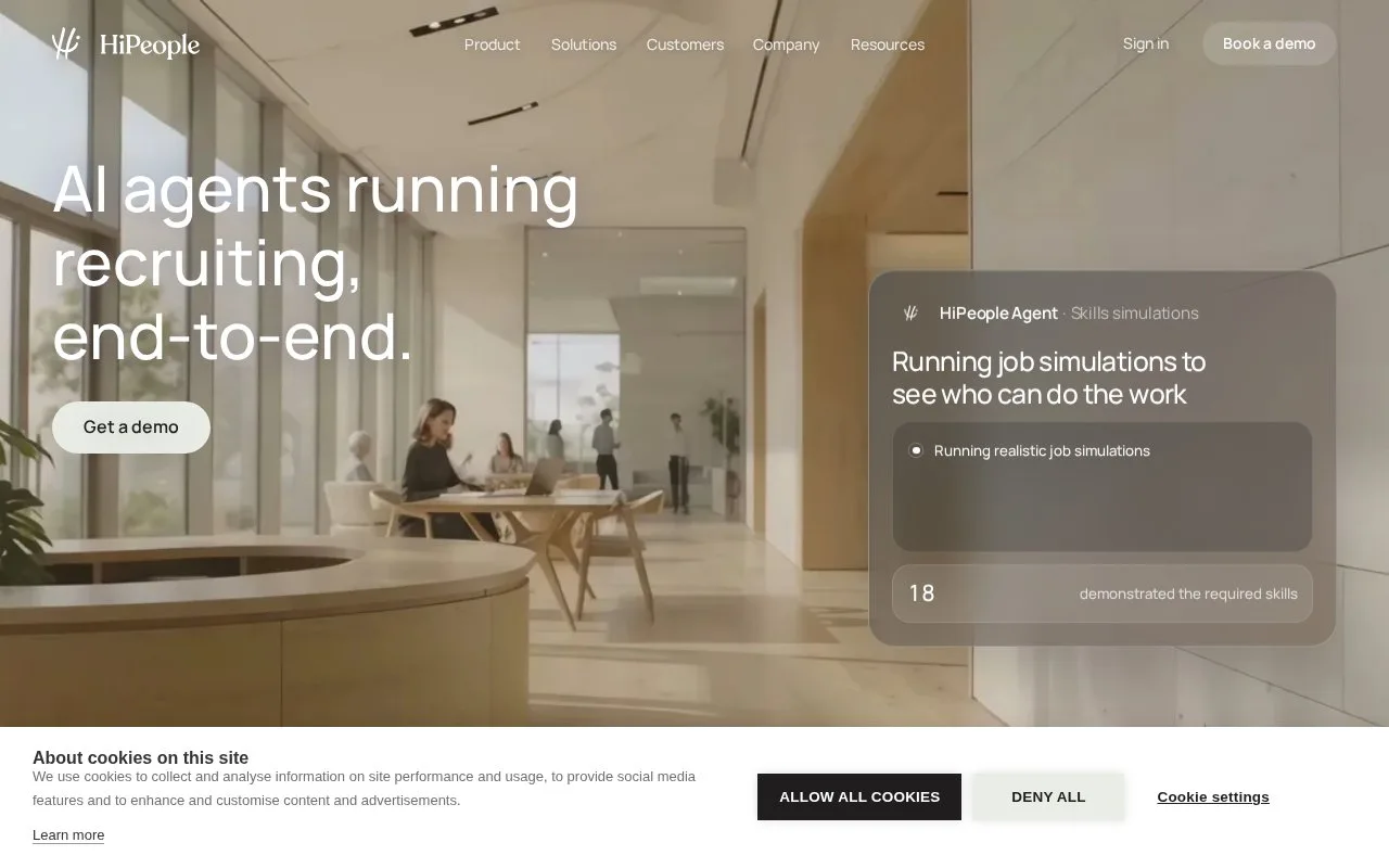 Screenshot of the HiPeople homepage