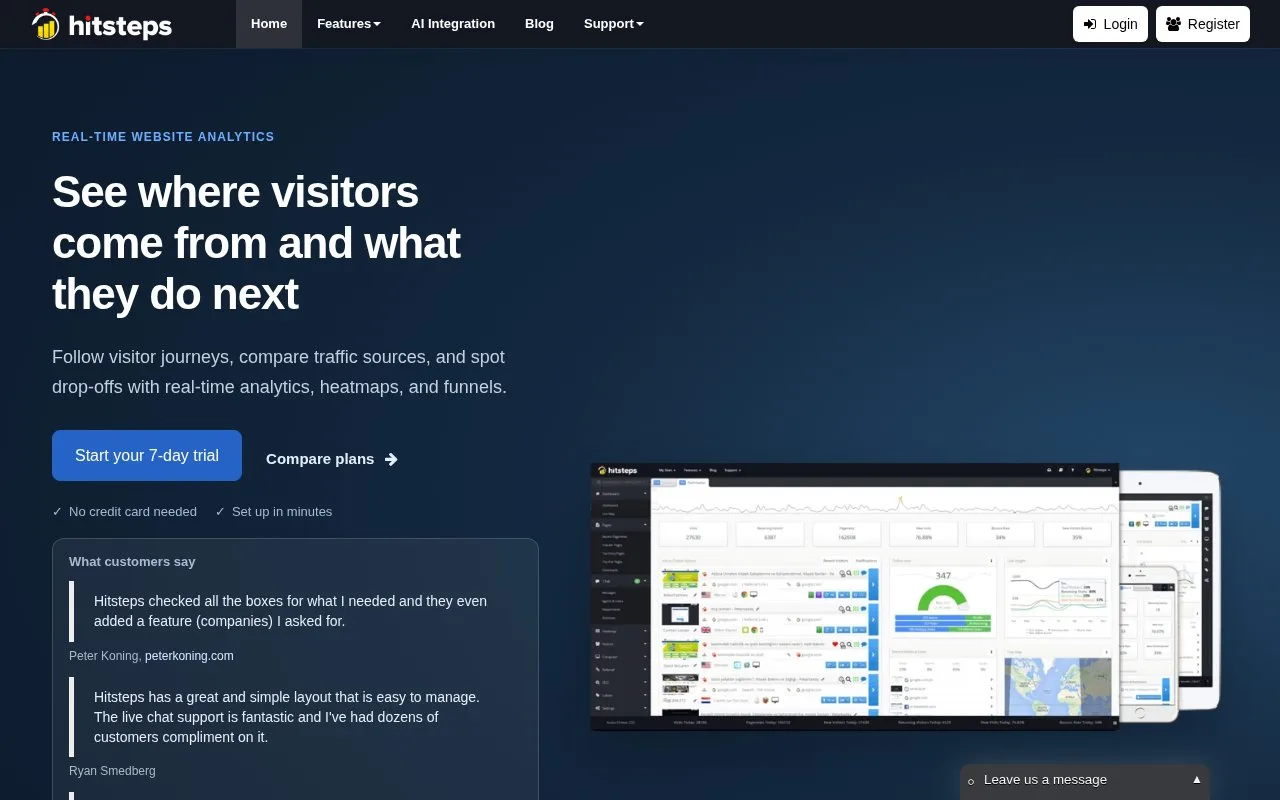 Screenshot of the Hitsteps homepage