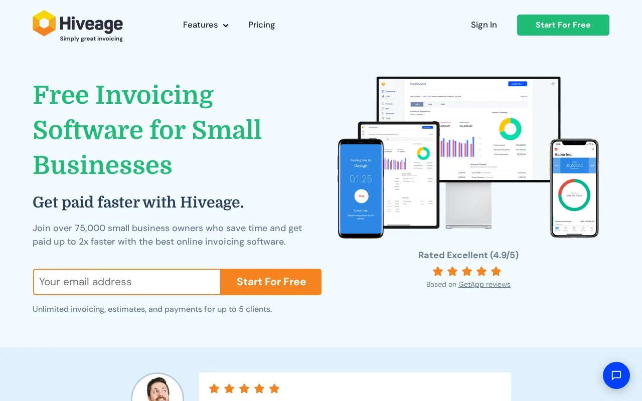 Screenshot of the Hiveage homepage