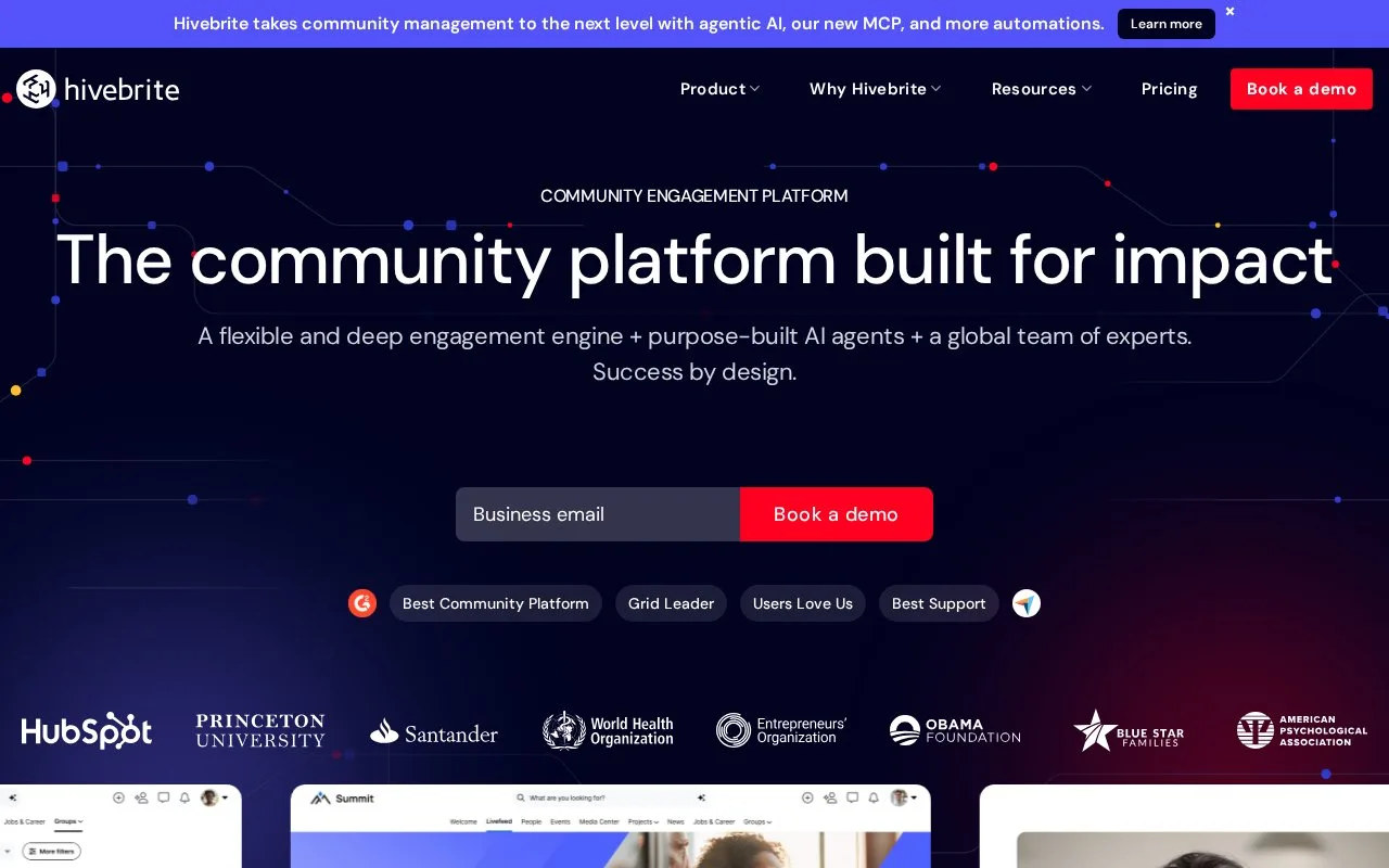 Screenshot of the Hivebrite homepage