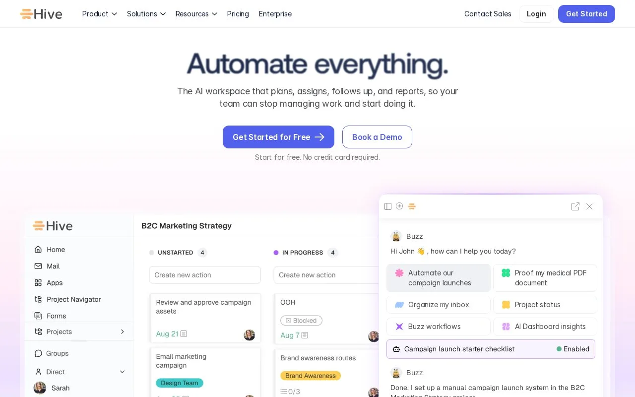 Screenshot of the Hive homepage