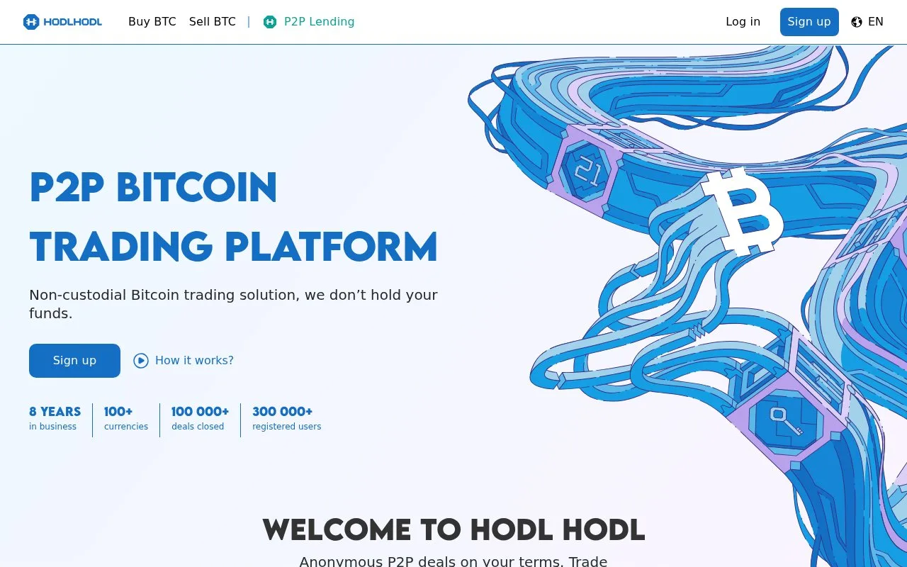 Screenshot of the Hodl Hodl homepage