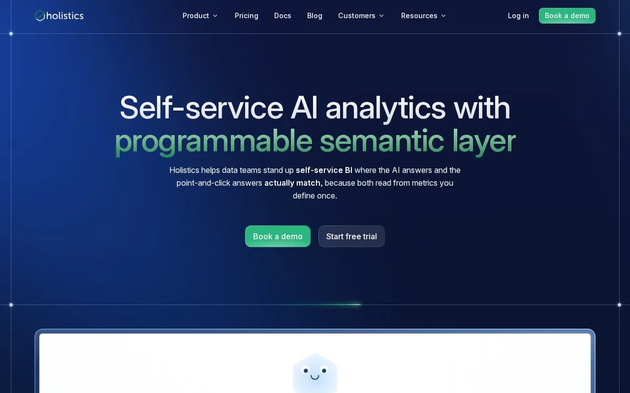 Screenshot of the Holistics homepage