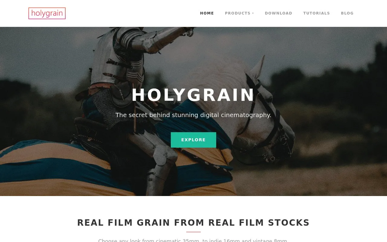Screenshot of the Holygrain homepage