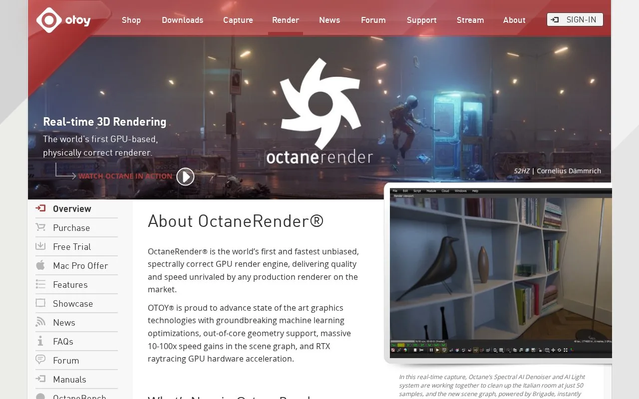 Screenshot of the OctaneRender homepage