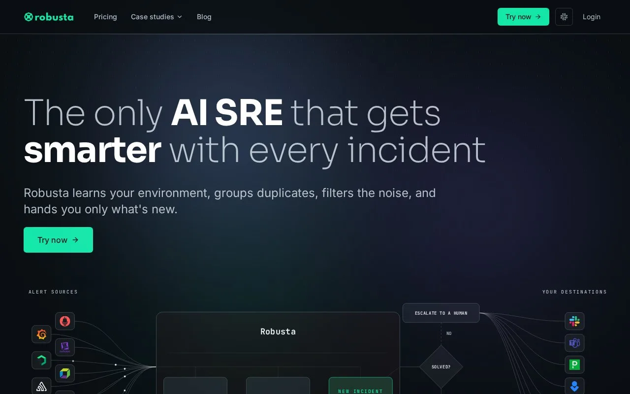 Screenshot of the Robusta Platform homepage