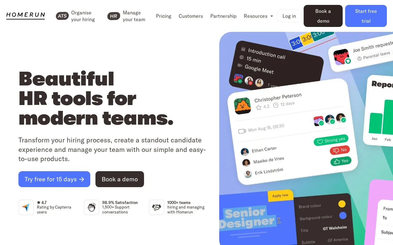 Screenshot of the Homerun homepage