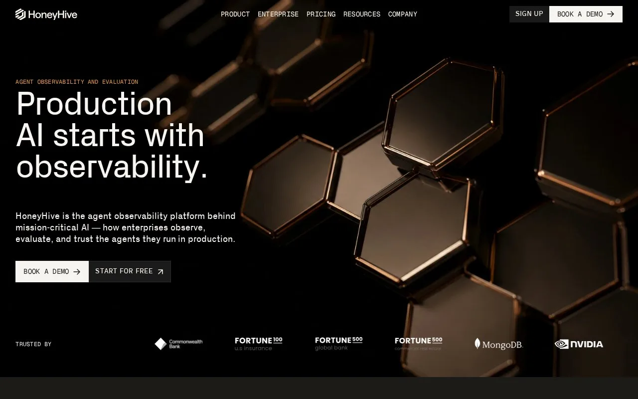 Screenshot of the HoneyHive homepage