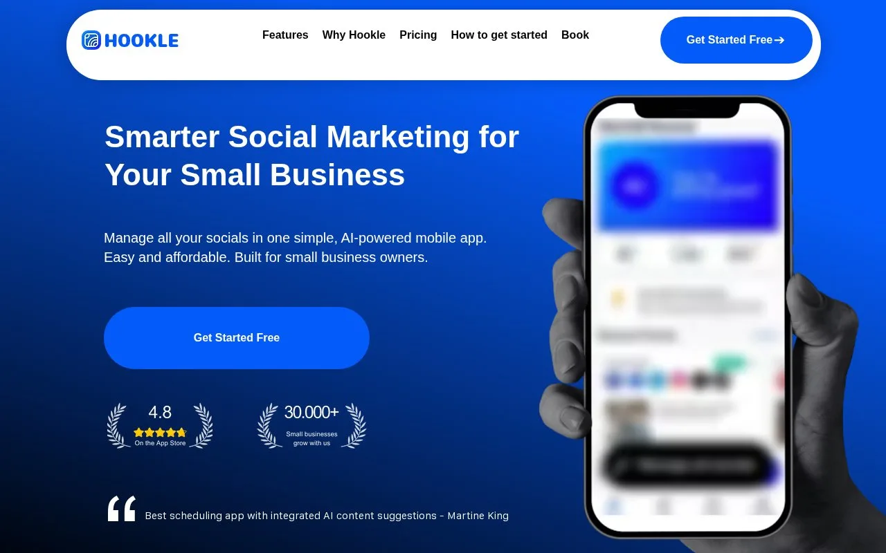 Screenshot of the Hookle homepage