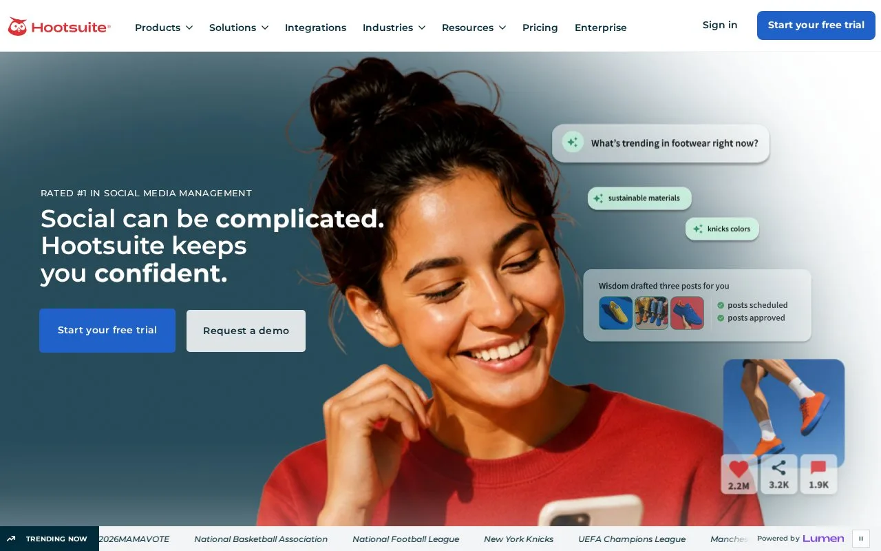Screenshot of the Hootsuite homepage