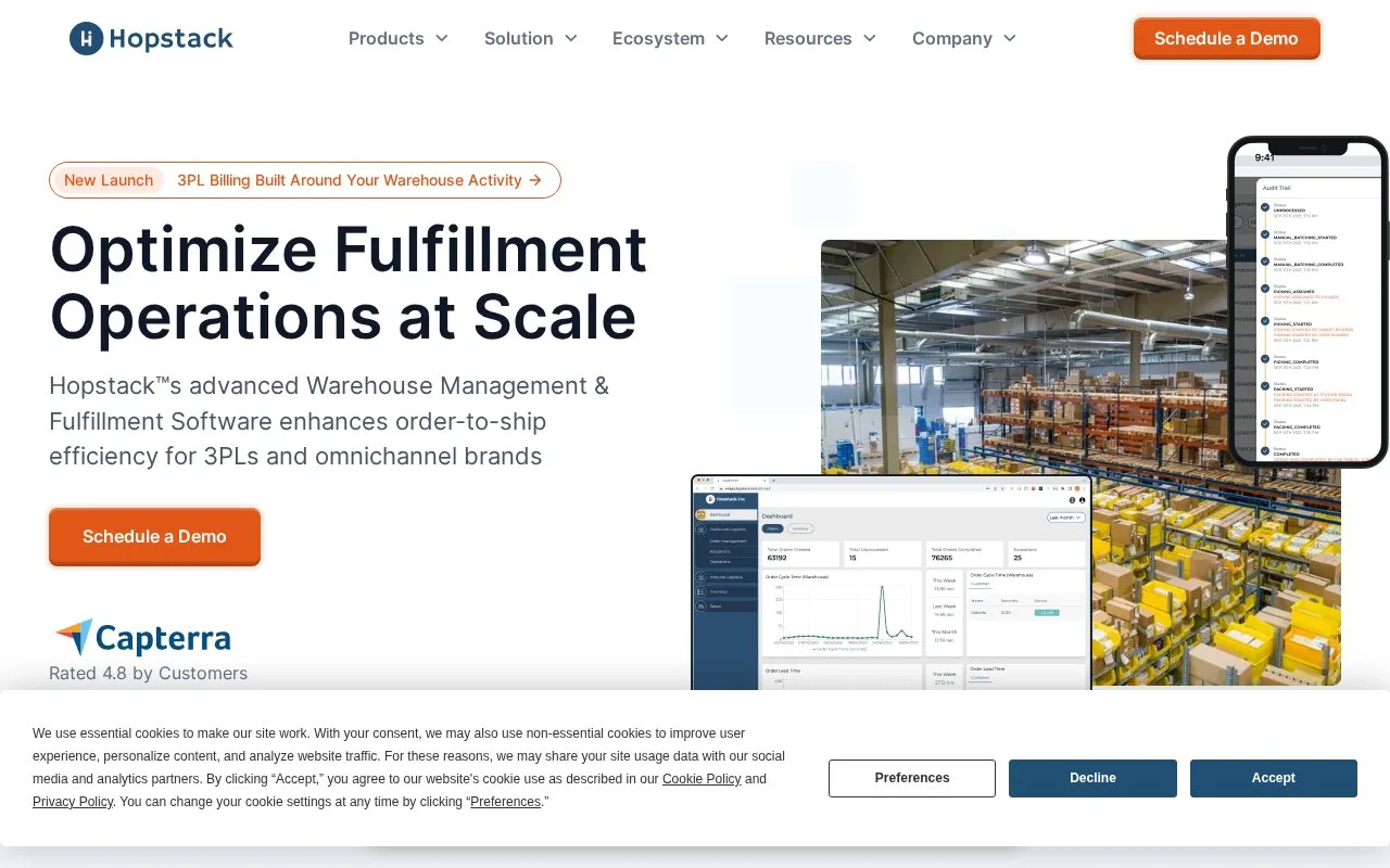 Screenshot of the Hopstack homepage