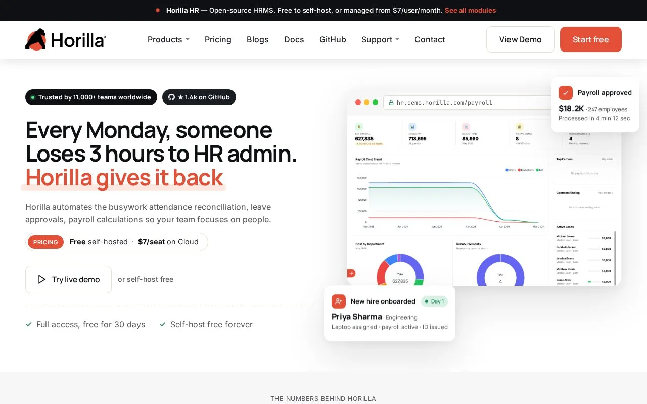 Screenshot of the Horilla homepage