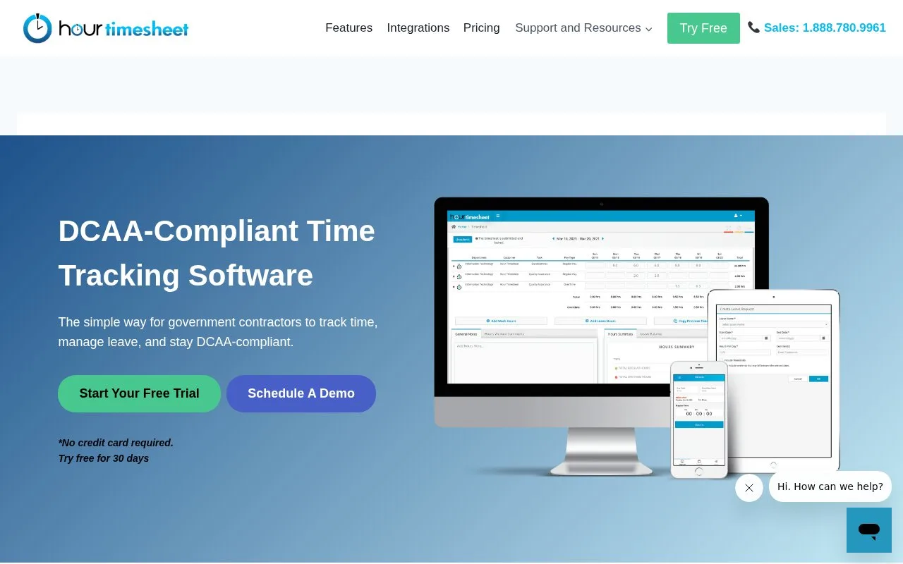Screenshot of the Hour Timesheet homepage