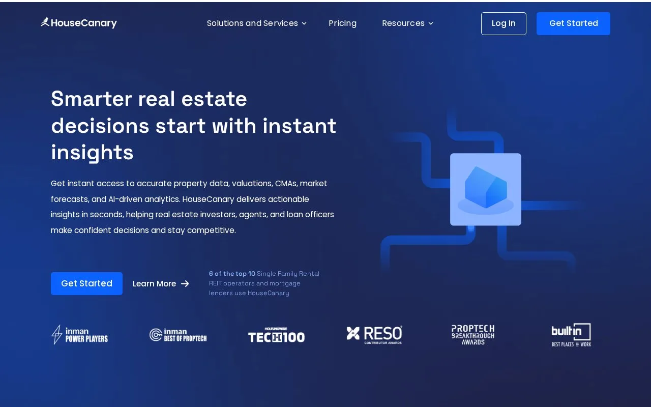Screenshot of the HouseCanary homepage