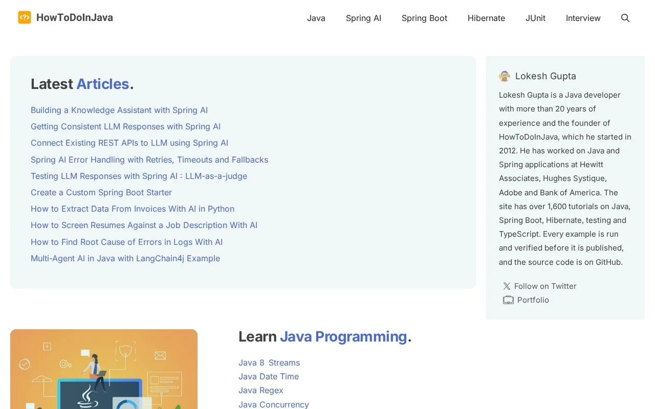 Screenshot of the HowToDoInJava homepage