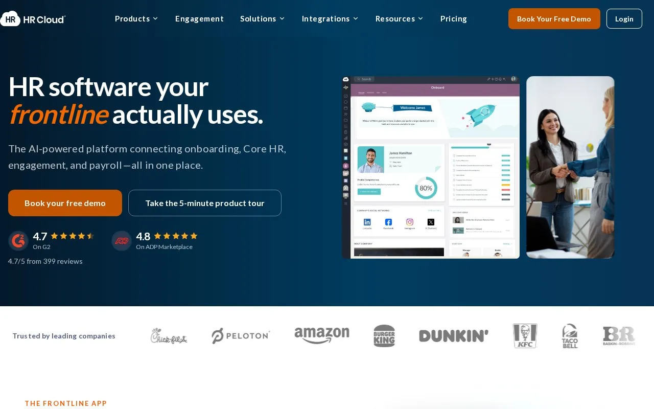 Screenshot of the HR Cloud homepage
