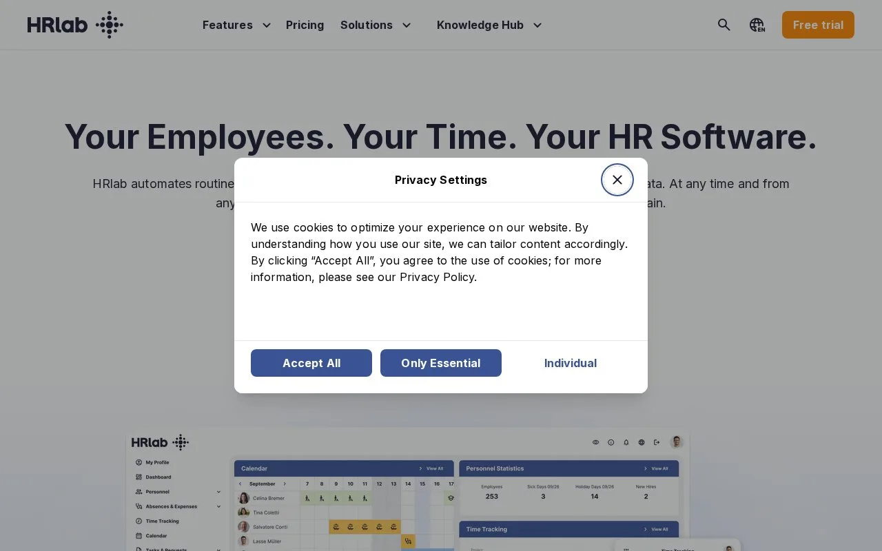 Screenshot of the HRlab homepage