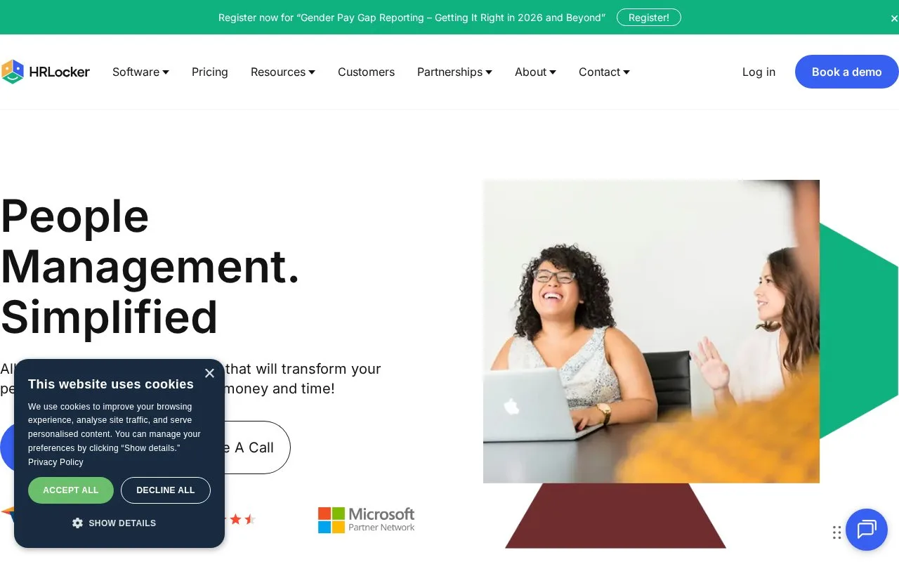 Screenshot of the HRLocker homepage