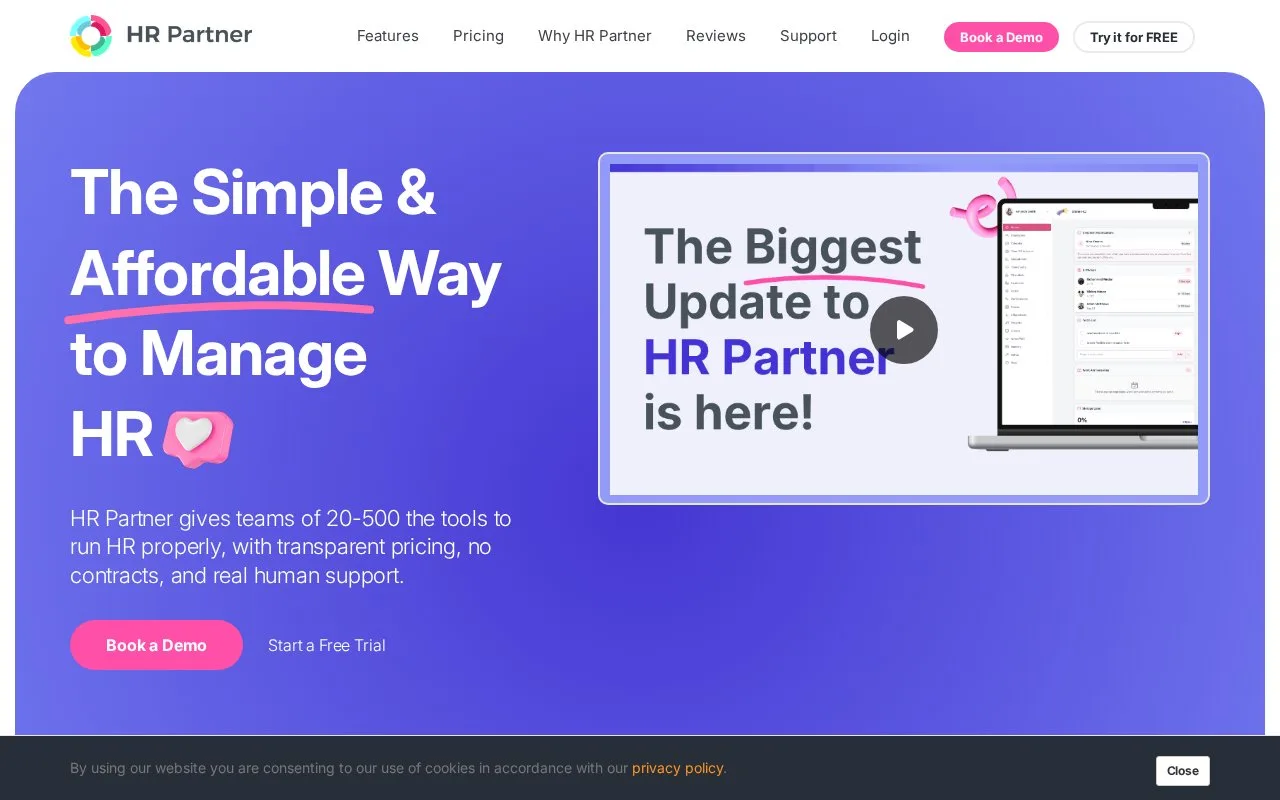 Screenshot of the HR Partner homepage